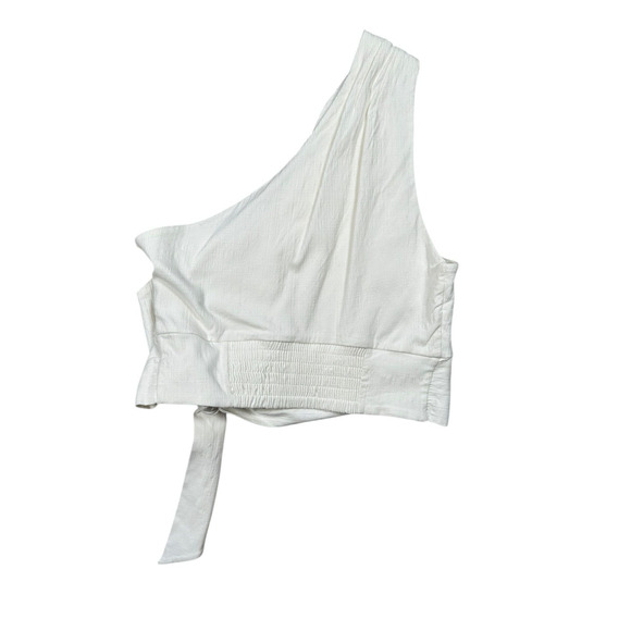 Free People Carmen One Shoulder Crop Top Size S White Tie Front Resort - Picture 3 of 9